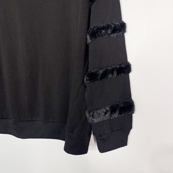New See and Be Seen Small S Black Faux Fur Striped Detail Crew Neck Sweatshirt - Picture 4 of 11